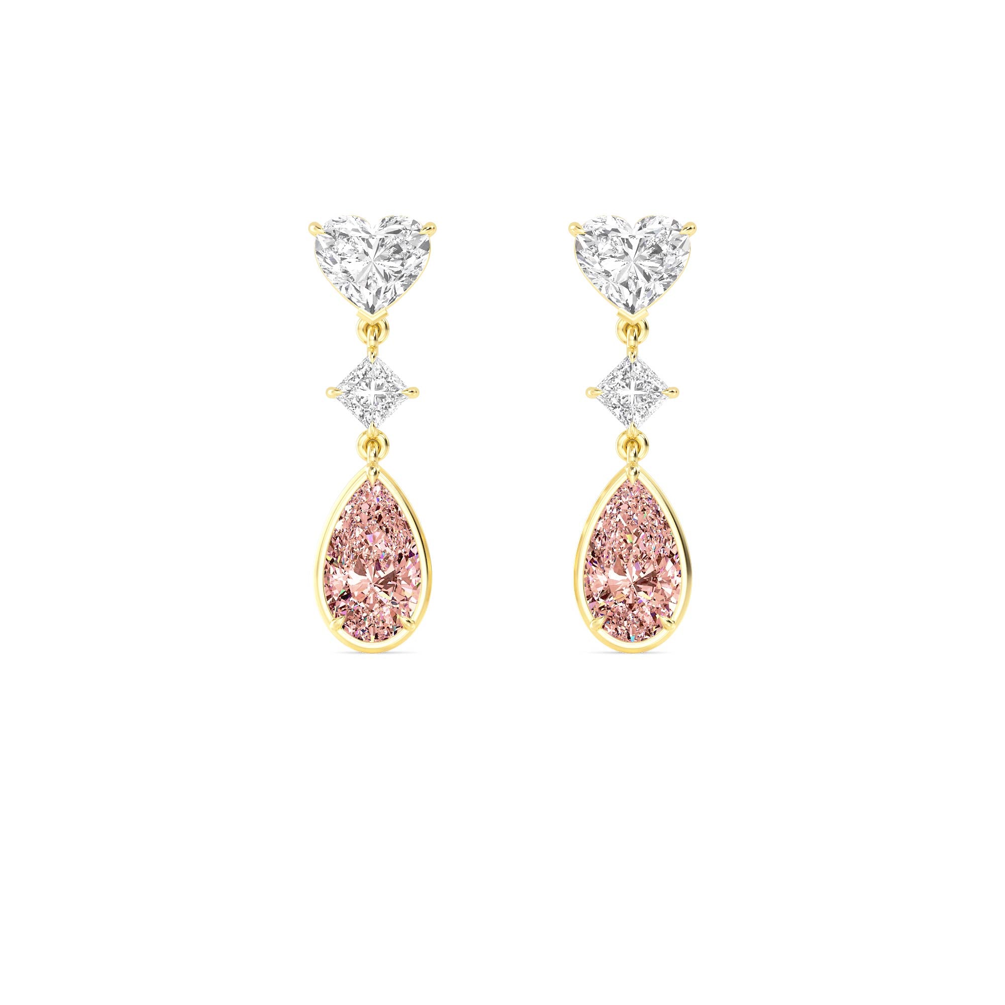 10.36ct Heart Princess and Pink Pear cut Lab Grown Diamond Exceptional Trilogy Earrings