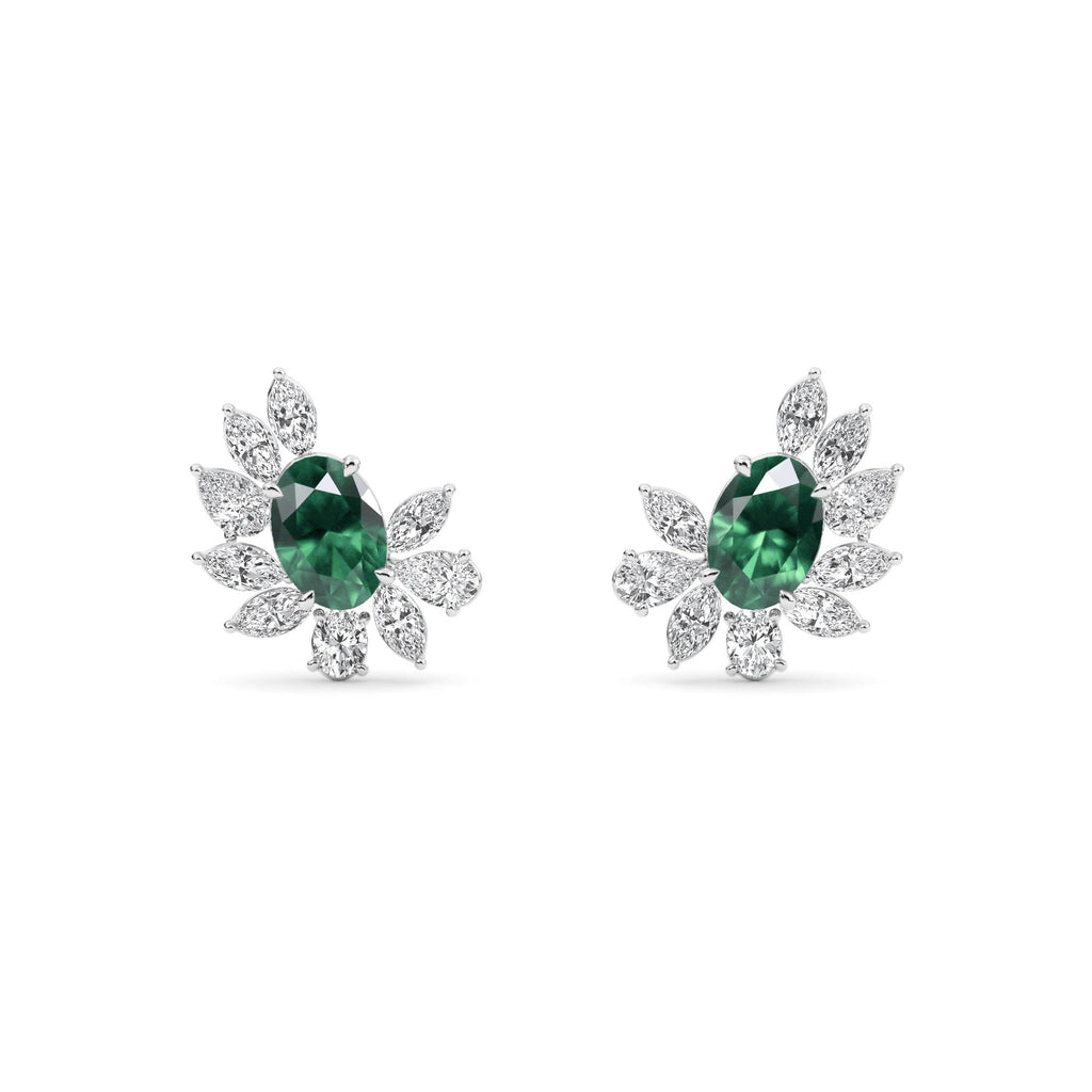5.25ct Oval Lab Grown Emerald and Diamond Exceptional Earrings