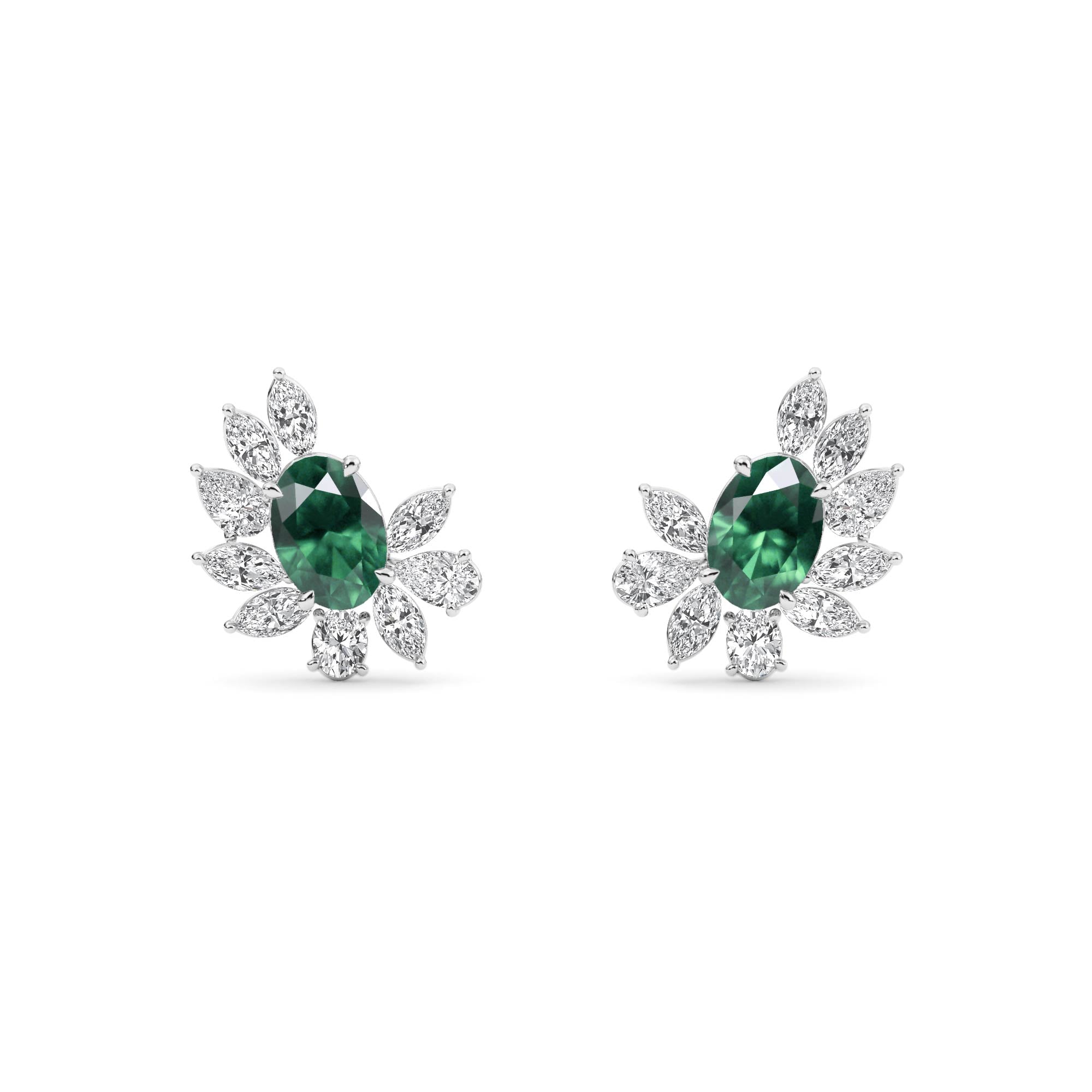 5.25ct Oval Lab Grown Emerald and Diamond Exceptional Earrings