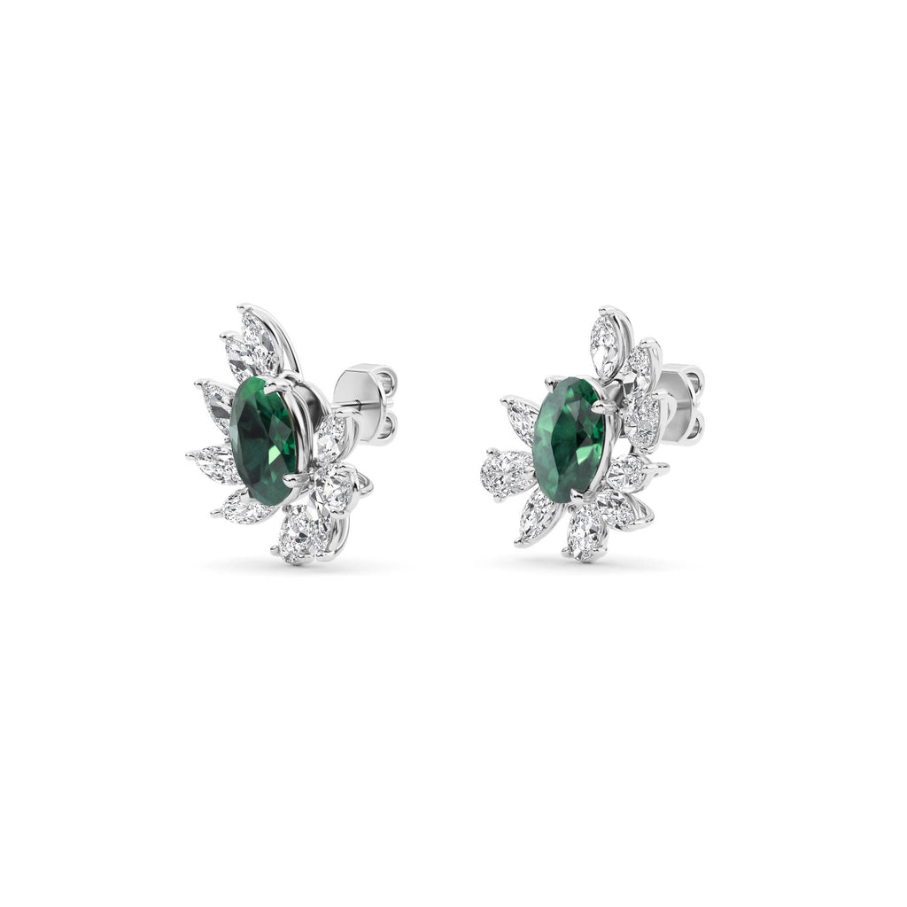 5.25ct Oval Lab Grown Emerald and Diamond Exceptional Earrings