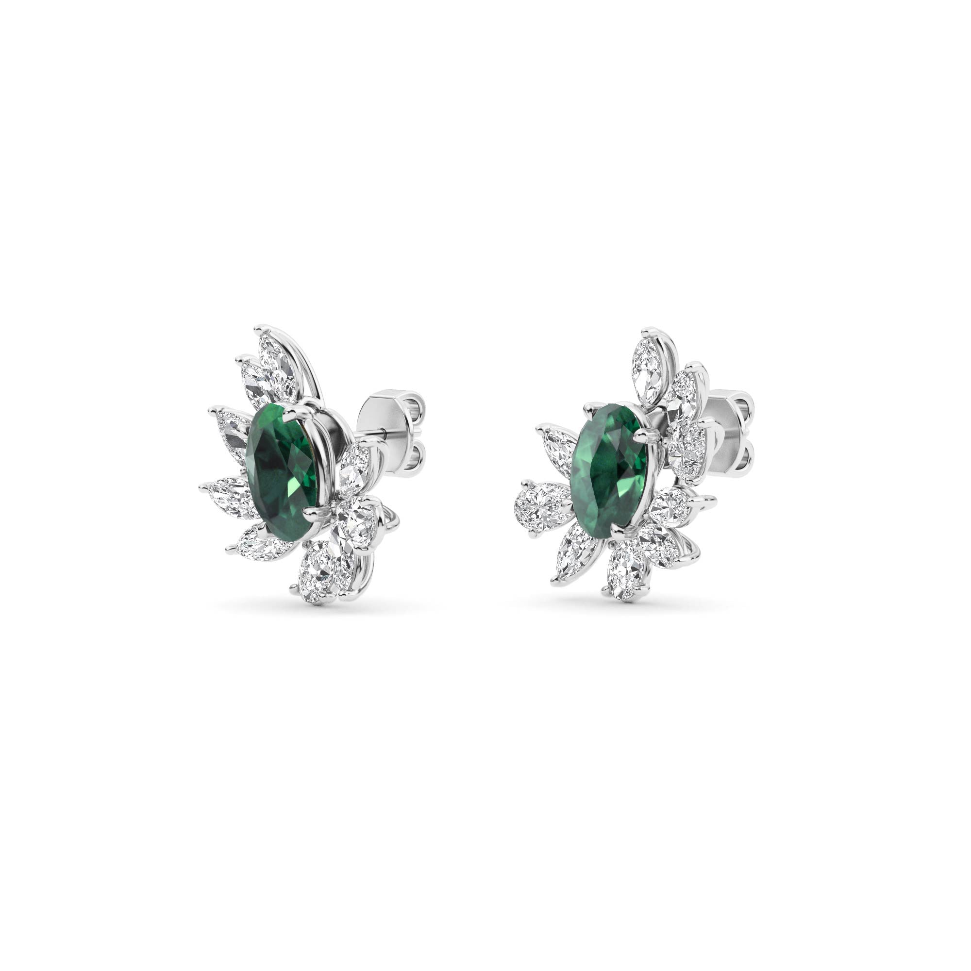 5.25ct Oval Lab Grown Emerald and Diamond Exceptional Earrings
