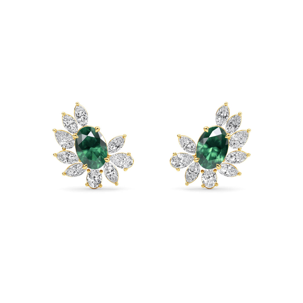 5.25ct Oval Lab Grown Emerald and Diamond Exceptional Earrings