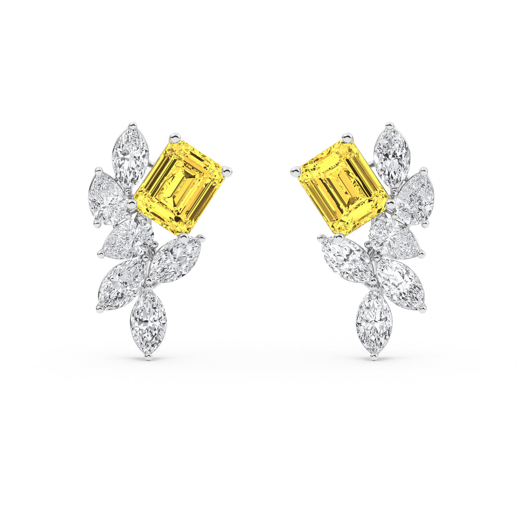 13.86ct Emerald cut Yellow Lab Grown Diamond Floral Exceptional Earrings