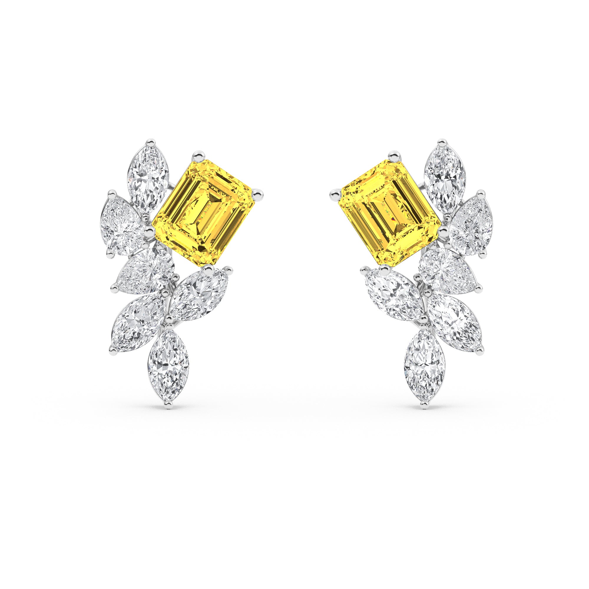 13.86ct Emerald cut Yellow Lab Grown Diamond Floral Exceptional Earrings