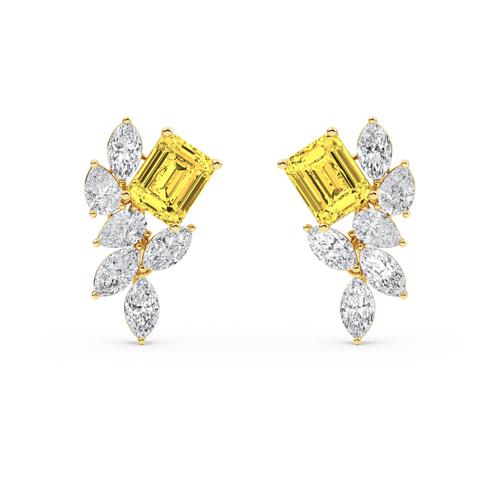 13.86ct Emerald cut Yellow Lab Grown Diamond Floral Exceptional Earrings