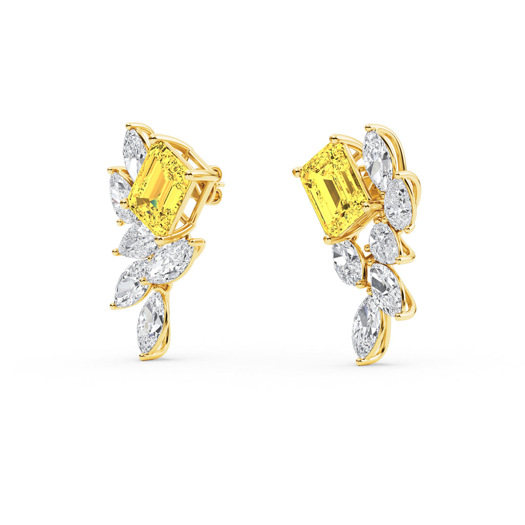 13.86ct Emerald cut Yellow Lab Grown Diamond Floral Exceptional Earrings