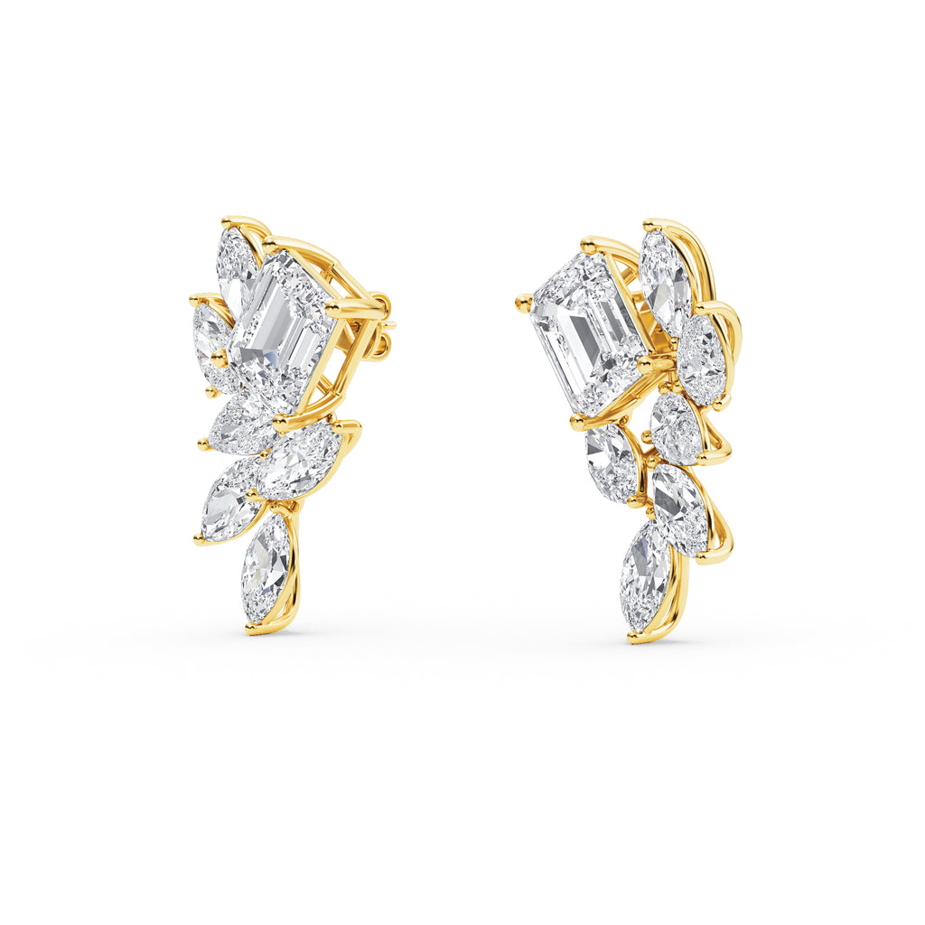 13.88ct Emerald Marquise and Pear cut Lab Grown Diamond Floral Exceptional Earrings
