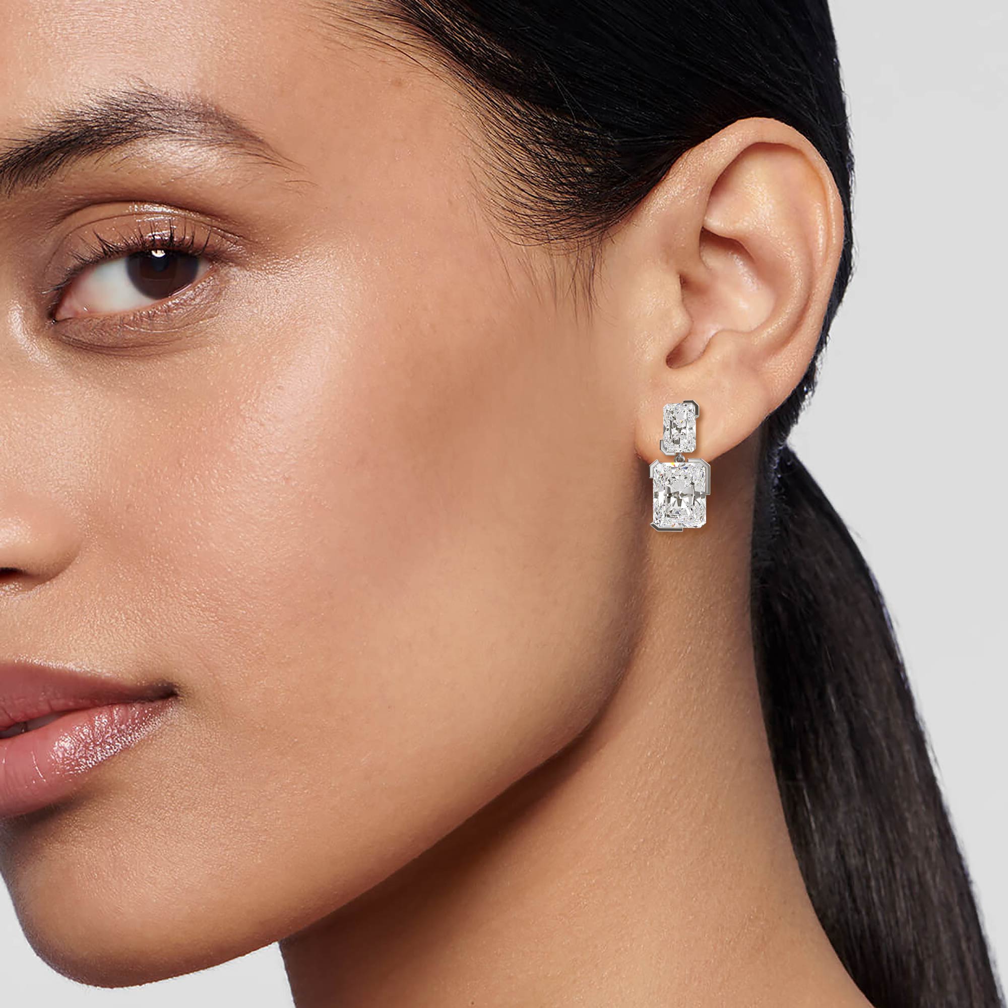 12.11ct Radiant cut Lab Grown Diamond Exceptional Bezel Drop Earrings