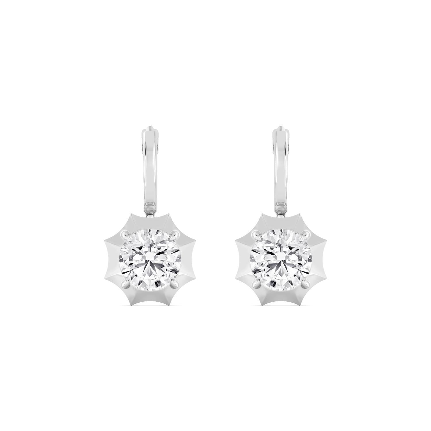 4.00ct Round Lab Grown Diamond Georgian Cut Down Drop Hoop Earrings