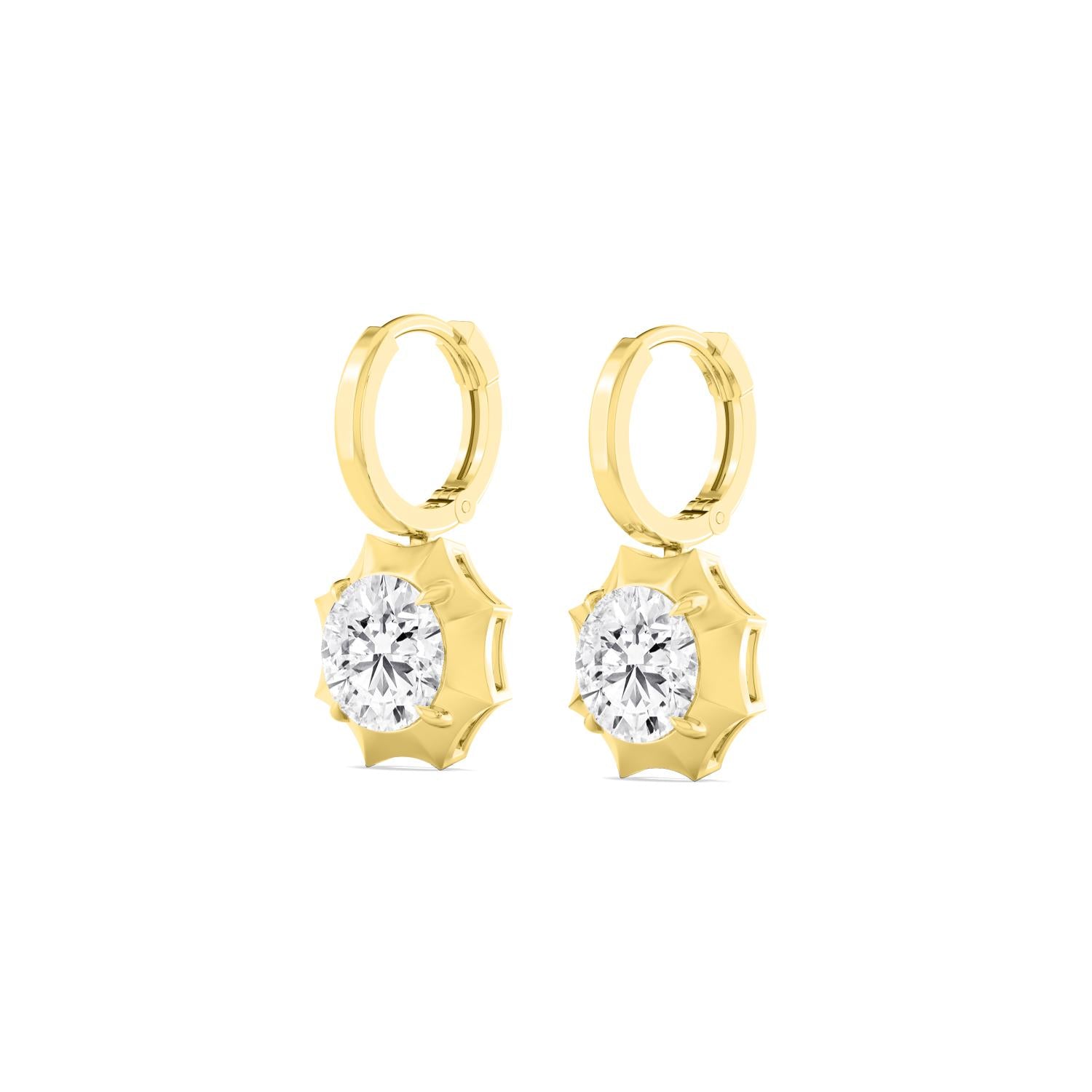 4.00ct Round Lab Grown Diamond Georgian Cut Down Drop Hoop Earrings