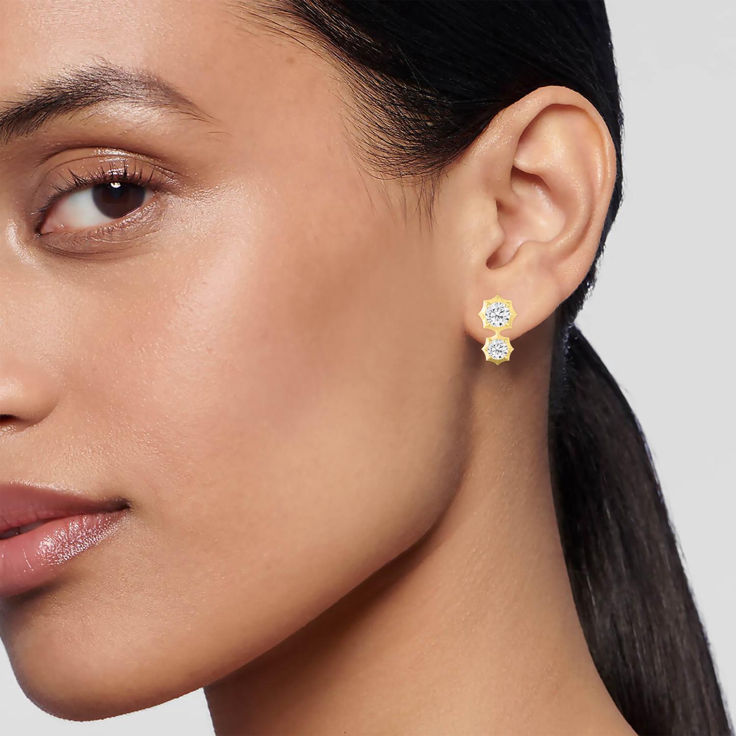 2.71ct Round Lab Grown Diamond Georgian Cut Down Drop Earrings