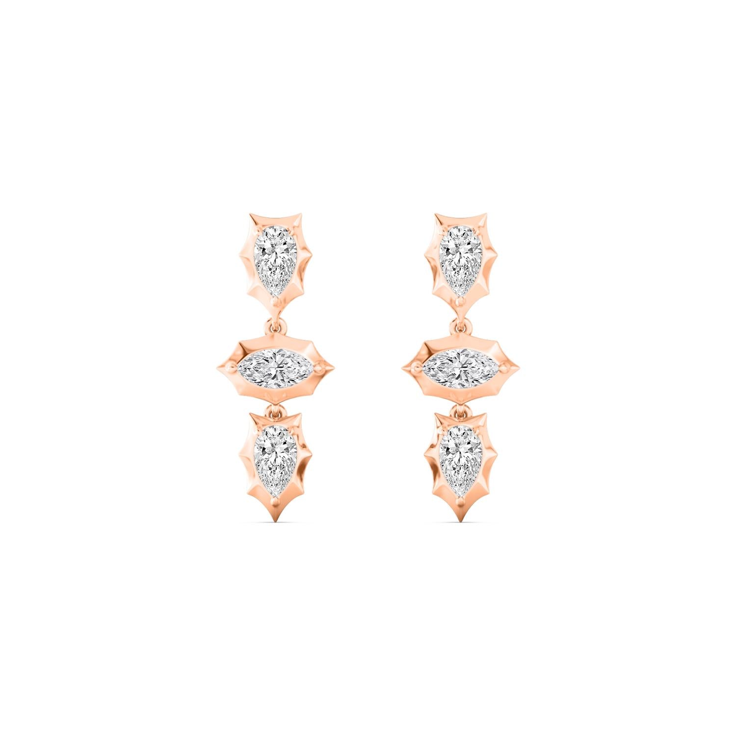 1.35ct Pear and Marquise Lab Grown Diamond Georgian Cut Down Drop Earrings