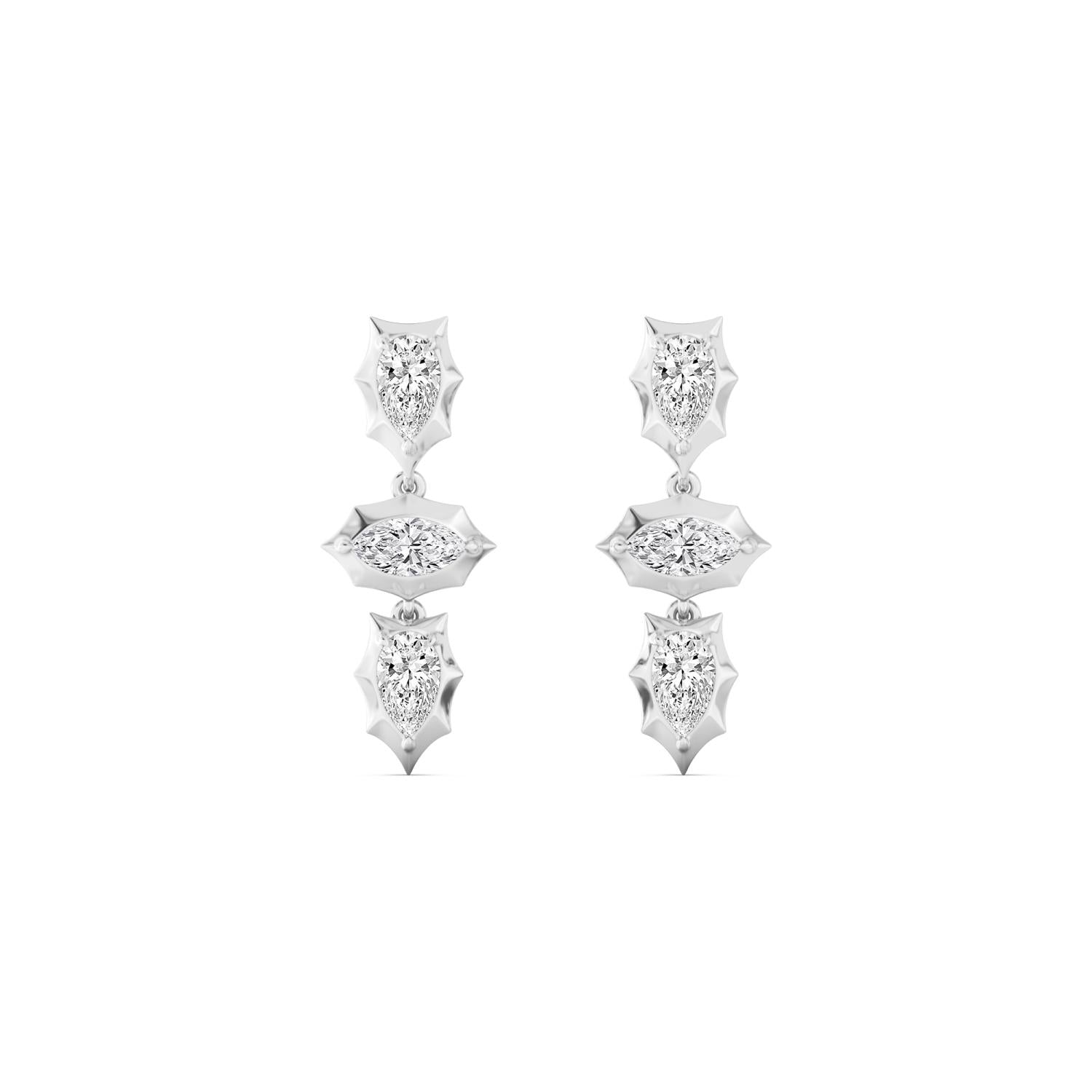 1.35ct Pear and Marquise Lab Grown Diamond Georgian Cut Down Drop Earrings