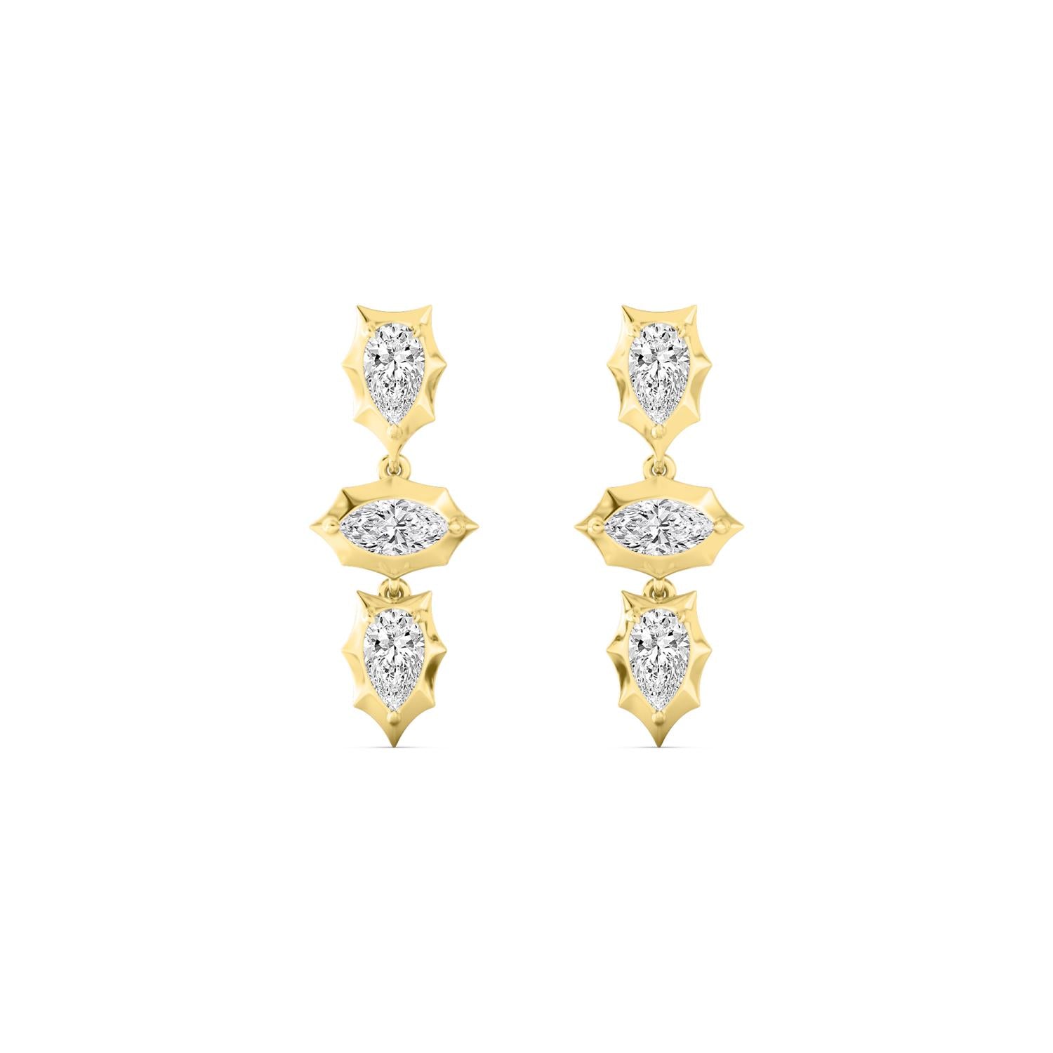 1.35ct Pear and Marquise Lab Grown Diamond Georgian Cut Down Drop Earrings