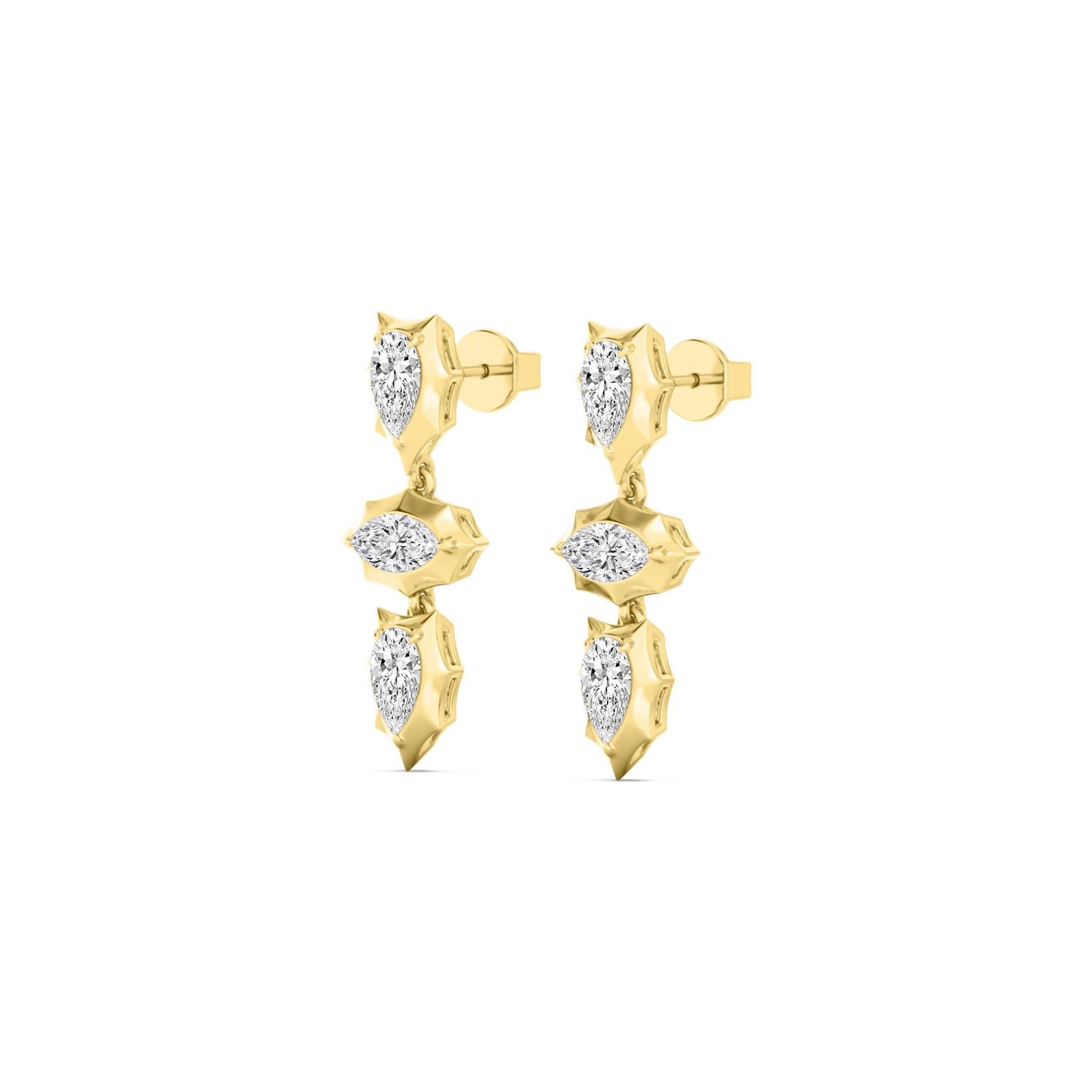 1.35ct Pear and Marquise Lab Grown Diamond Georgian Cut Down Drop Earrings