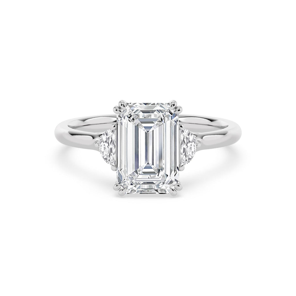 3.22ctw Emerald and Half Moon cut Lab Grown Diamond Trilogy Engagement Ring