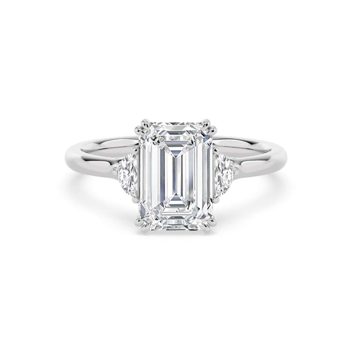 3.22ctw Emerald and Half Moon cut Lab Grown Diamond Trilogy Engagement Ring