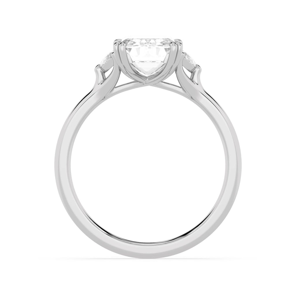 3.22ctw Emerald and Half Moon cut Lab Grown Diamond Trilogy Engagement Ring