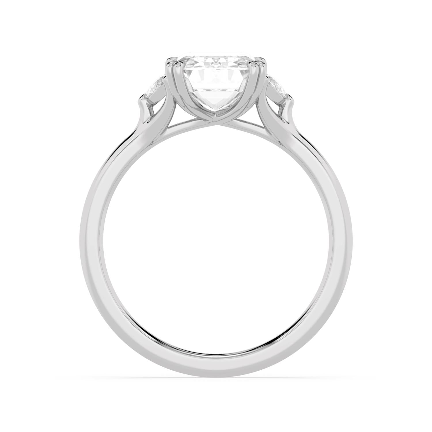 3.22ctw Emerald and Half Moon cut Lab Grown Diamond Trilogy Engagement Ring