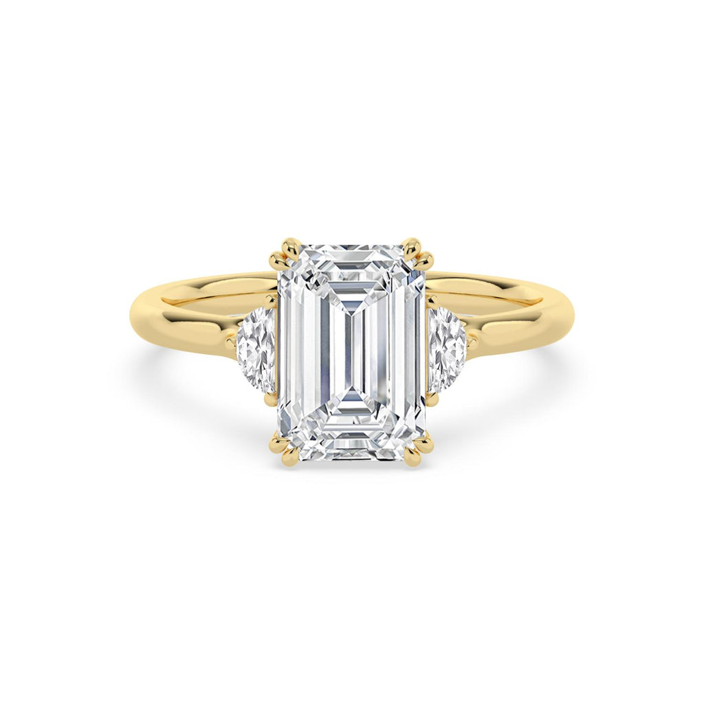 3.22ctw Emerald and Half Moon cut Lab Grown Diamond Trilogy Engagement Ring