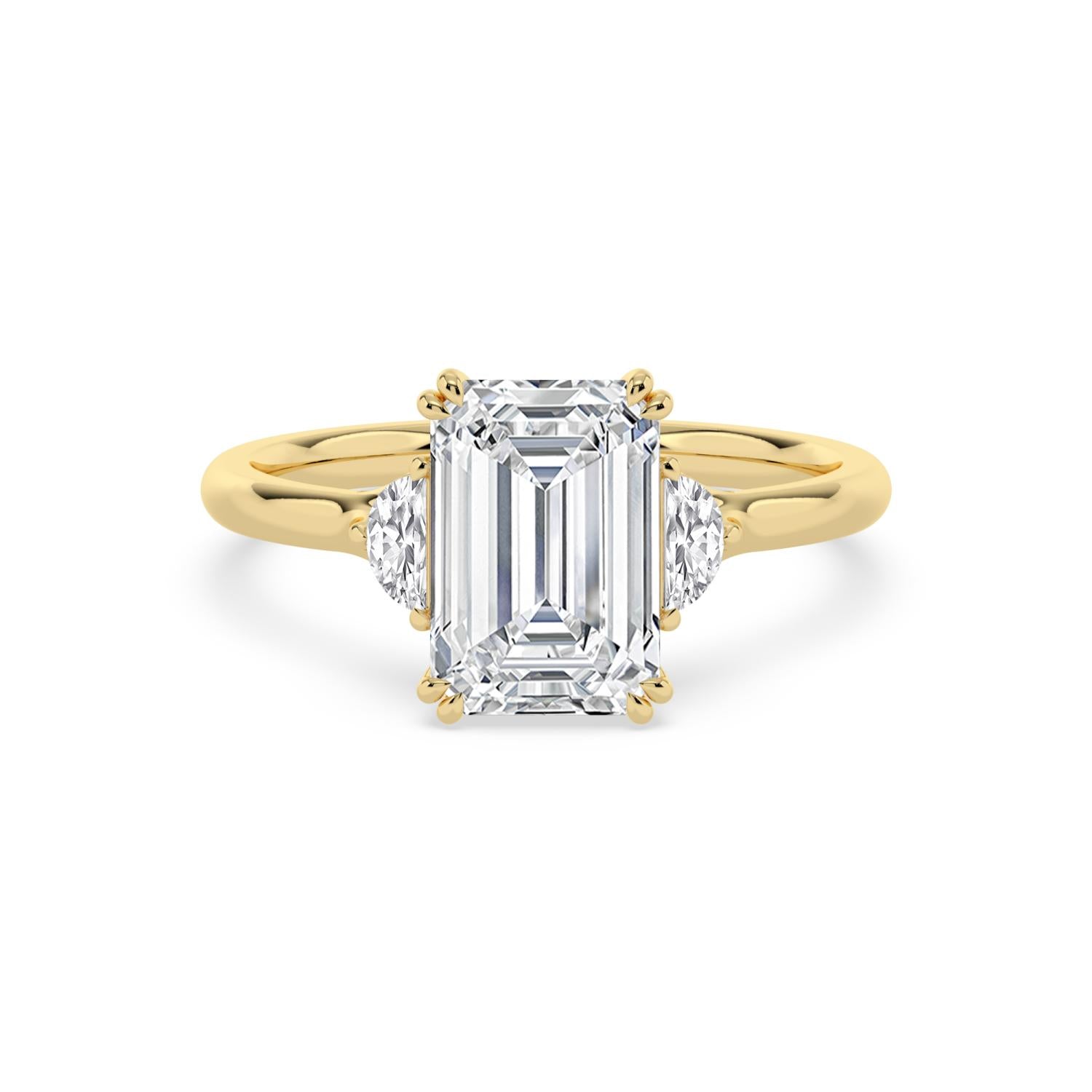 3.22ctw Emerald and Half Moon cut Lab Grown Diamond Trilogy Engagement Ring