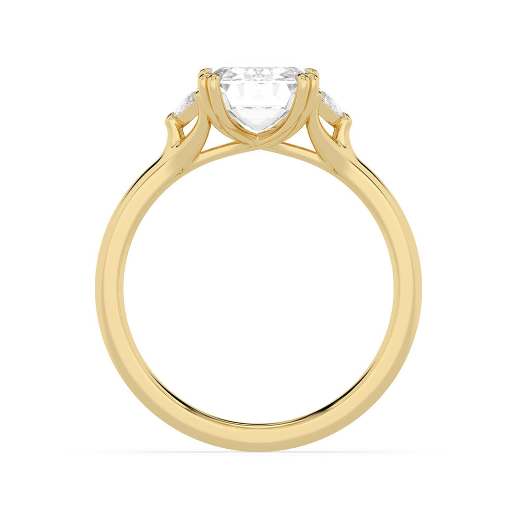 3.22ctw Emerald and Half Moon cut Lab Grown Diamond Trilogy Engagement Ring