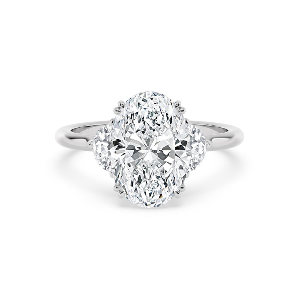 3.22ctw Oval and Half Moon cut Lab Grown Diamond Trilogy Engagement Ring