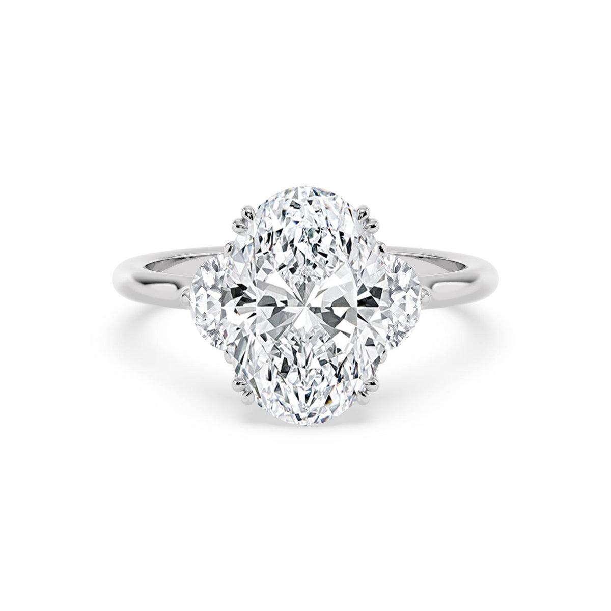 3.22ctw Oval and Half Moon cut Lab Grown Diamond Trilogy Engagement Ring