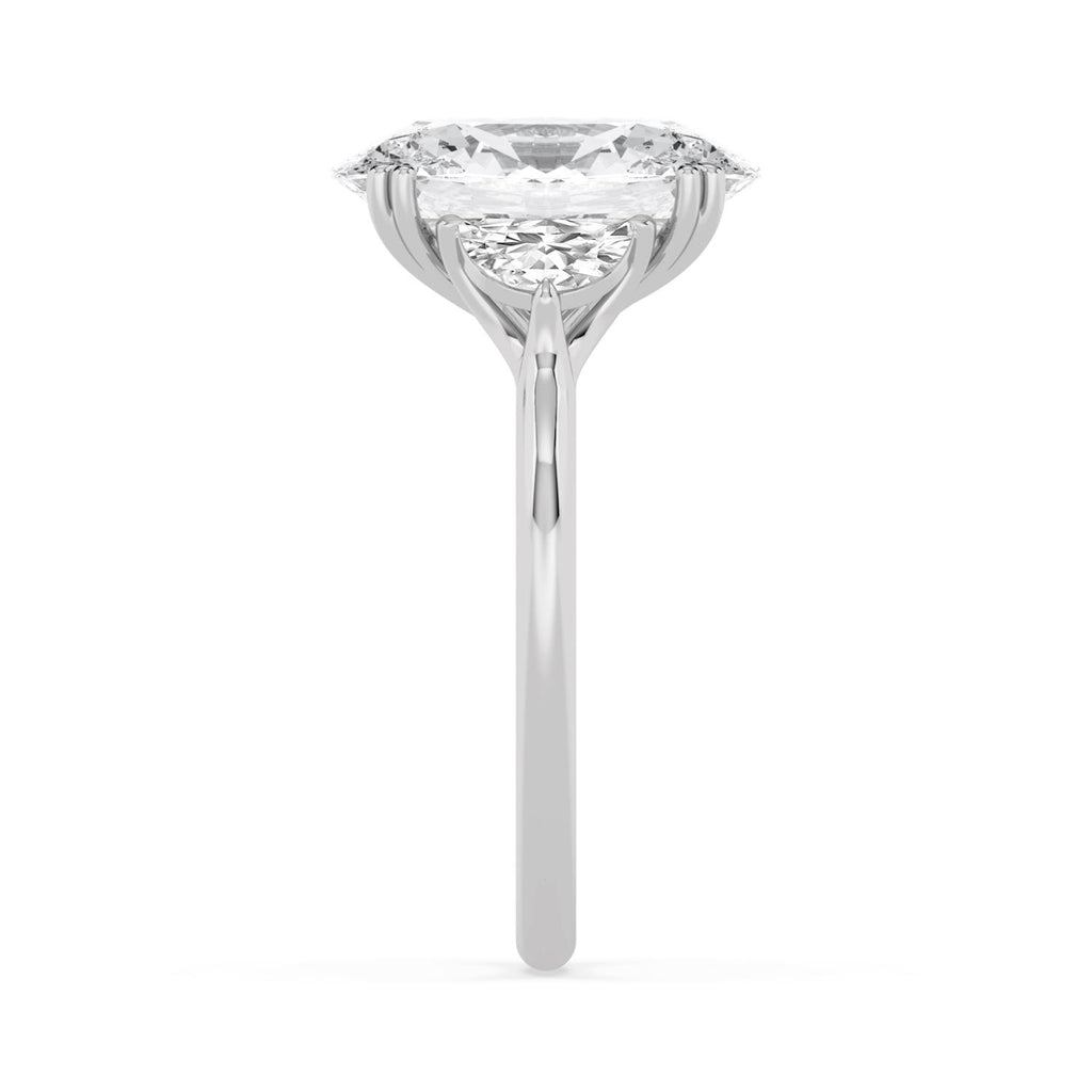 3.22ctw Oval and Half Moon cut Lab Grown Diamond Trilogy Engagement Ring