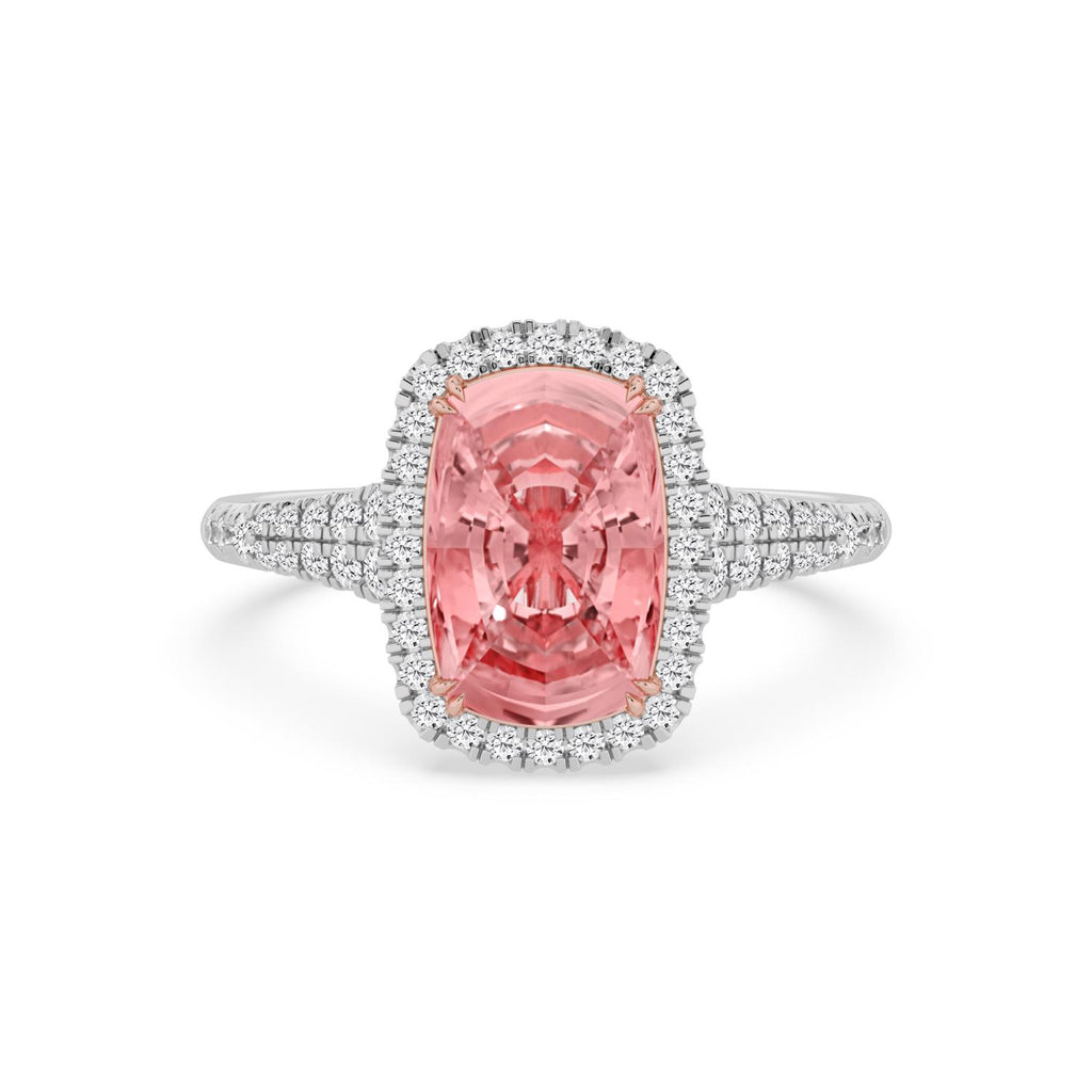 3.44ctw Cushion cut Pink Lab Grown Diamond Halo Engagement Ring