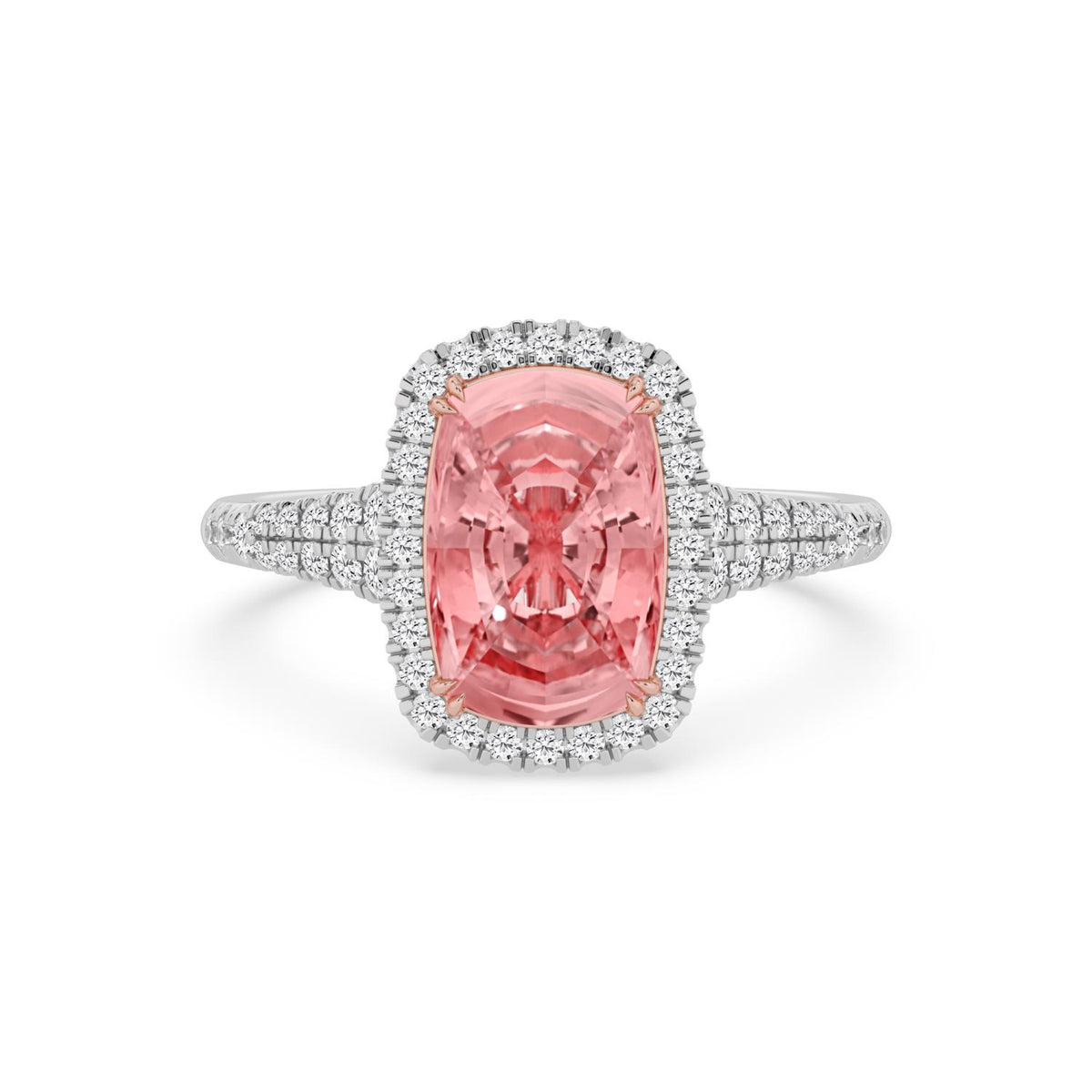 3.44ctw Cushion cut Pink Lab Grown Diamond Halo Engagement Ring