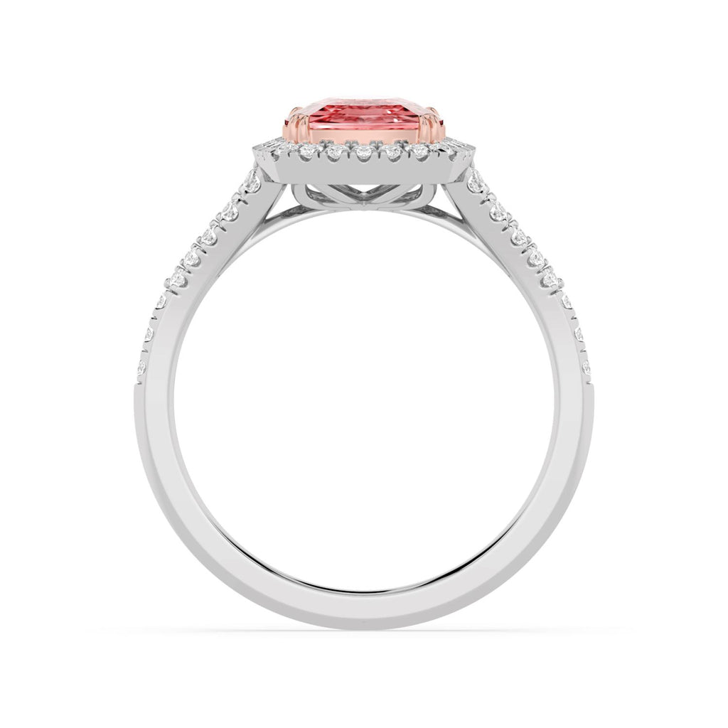 3.44ctw Cushion cut Pink Lab Grown Diamond Halo Engagement Ring