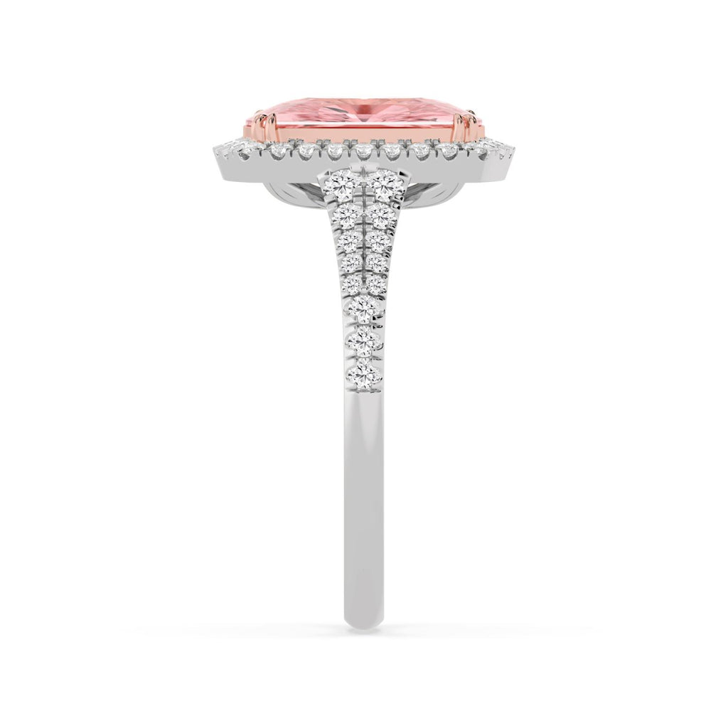 3.44ctw Cushion cut Pink Lab Grown Diamond Halo Engagement Ring