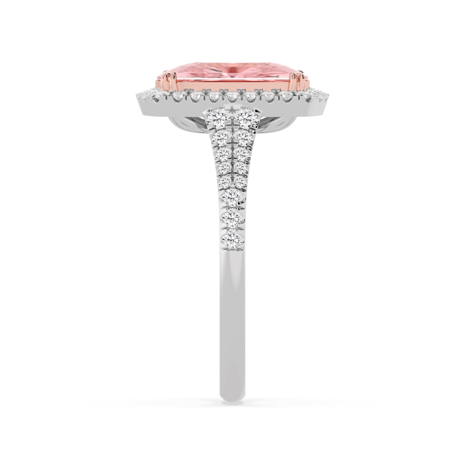3.44ctw Cushion cut Pink Lab Grown Diamond Halo Engagement Ring