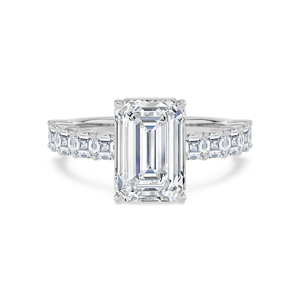 5.22ctw Emerald cut Lab Grown Diamond Asscher Accented Engagement Ring