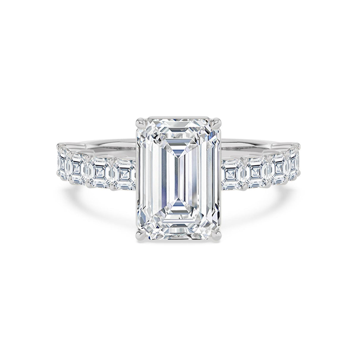 5.22ctw Emerald cut Lab Grown Diamond Asscher Accented Engagement Ring