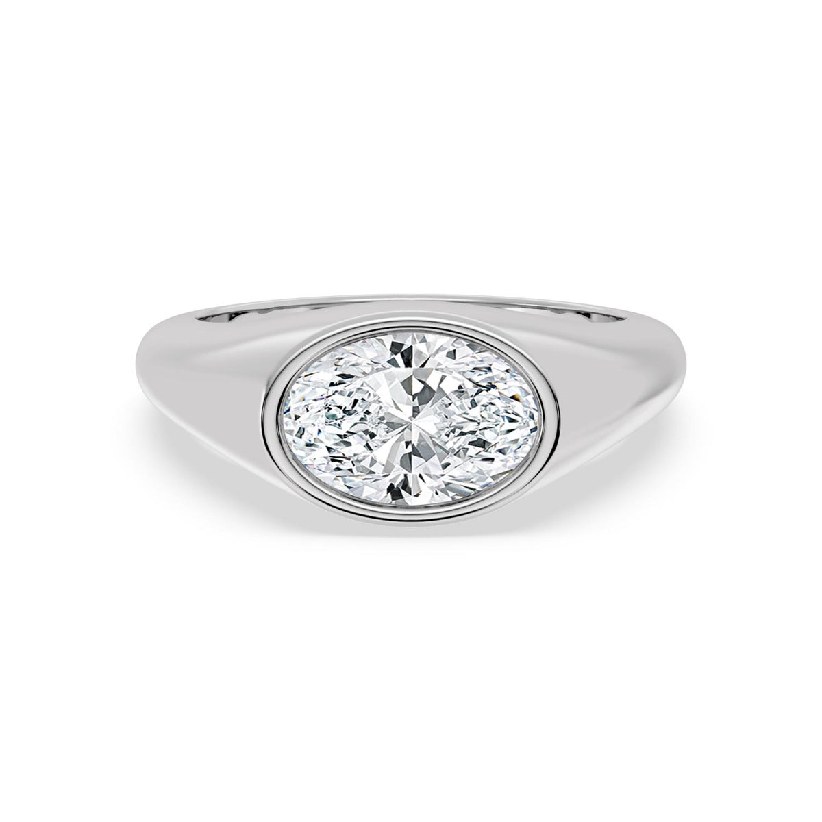 2.00ct Oval cut Lab Grown Diamond East-West Signet Ring