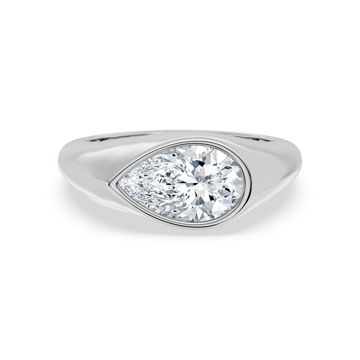 2.00ct Pear cut Lab Grown Diamond East-West Signet Ring
