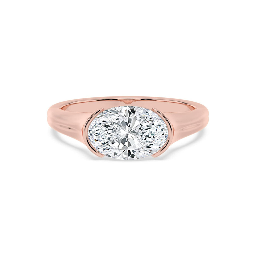 2.00ct Oval cut Lab Grown Diamond East-West Half Bezel Signet Ring