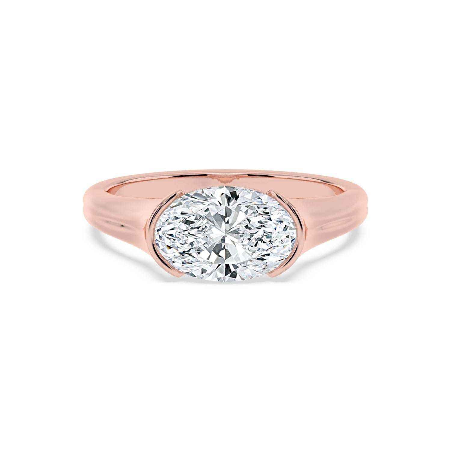 2.00ct Oval cut Lab Grown Diamond East-West Half Bezel Signet Ring