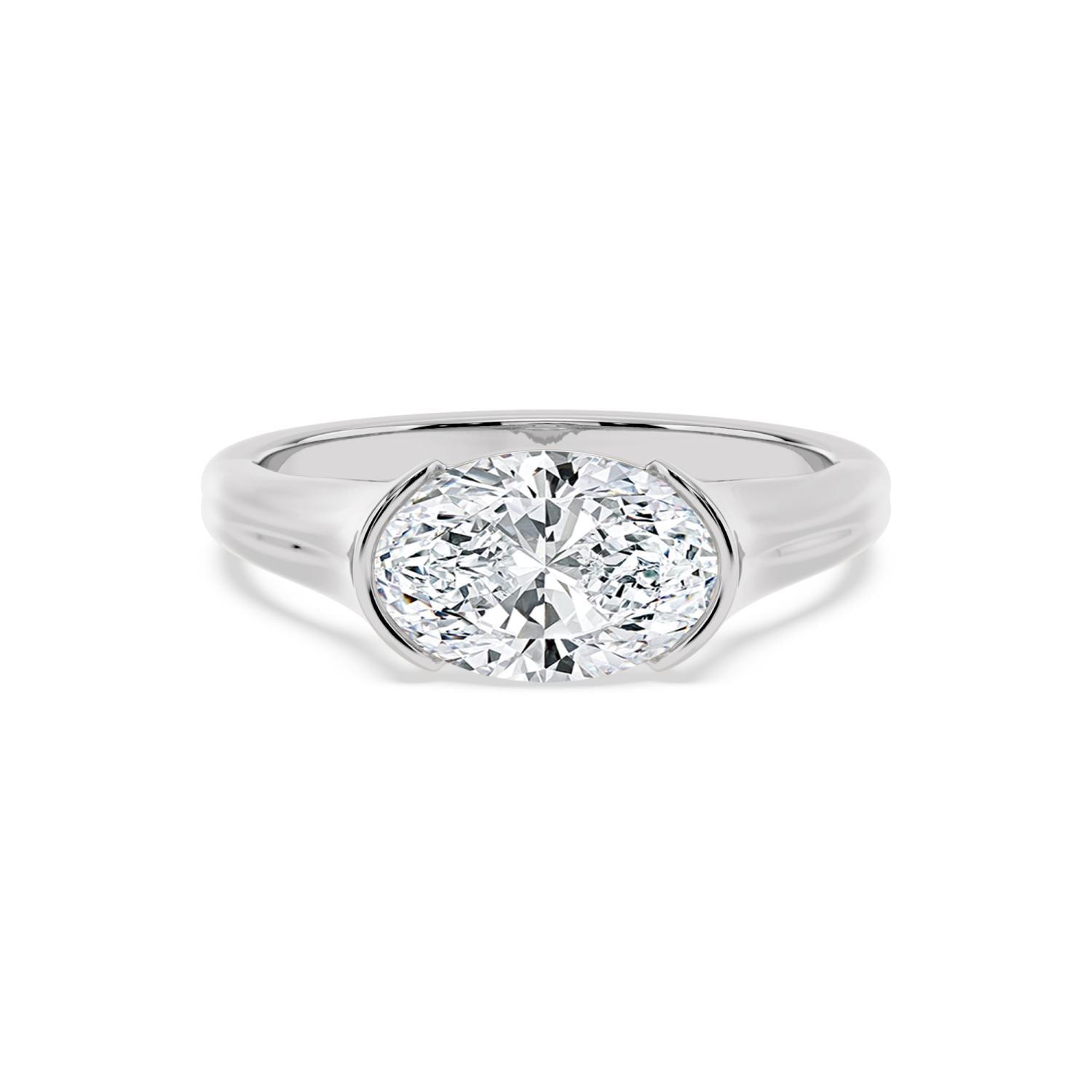 2.00ct Oval cut Lab Grown Diamond East-West Half Bezel Signet Ring