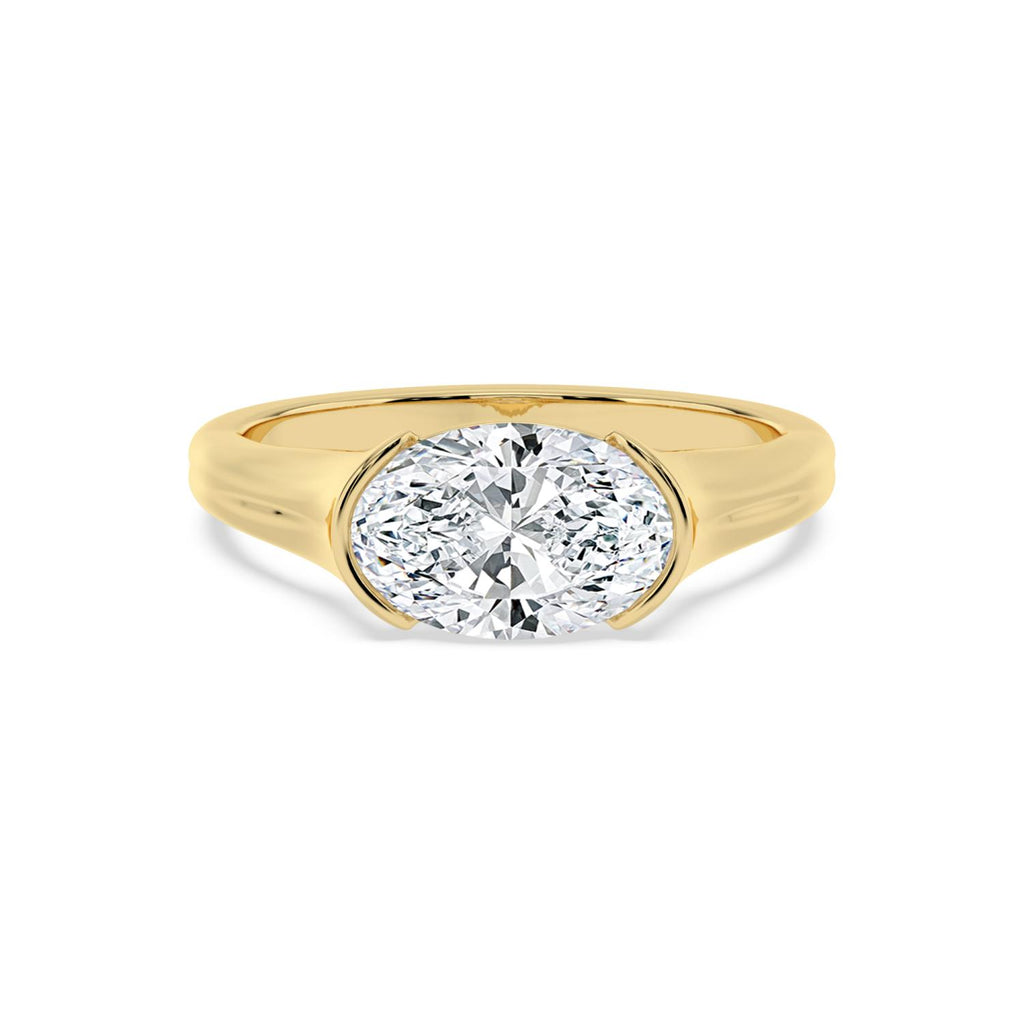 2.00ct Oval cut Lab Grown Diamond East-West Half Bezel Signet Ring