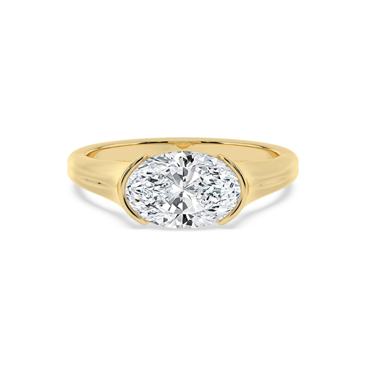 2.00ct Oval cut Lab Grown Diamond East-West Half Bezel Signet Ring