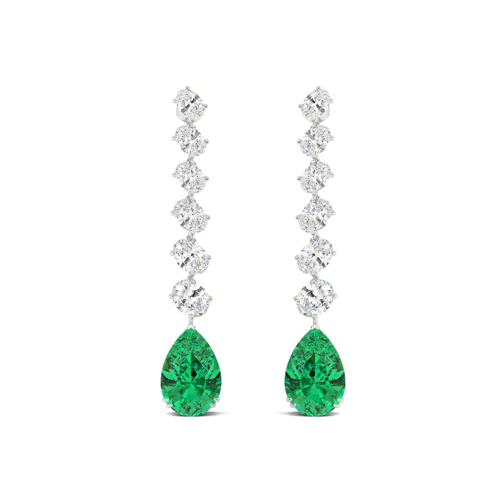 10.40ct Oval Lab Grown Emerald and Diamond Exceptional Drop Earrings