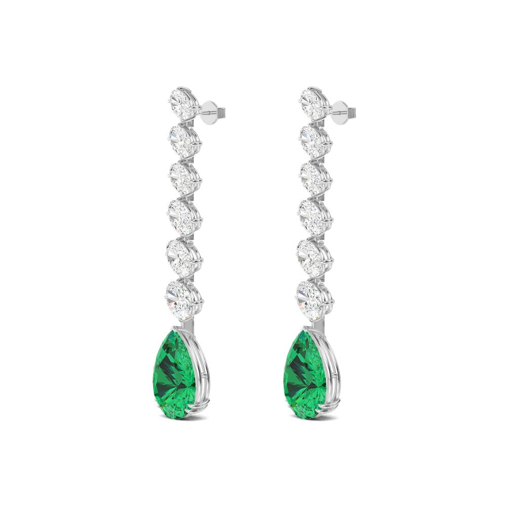 10.40ct Oval Lab Grown Emerald and Diamond Exceptional Drop Earrings