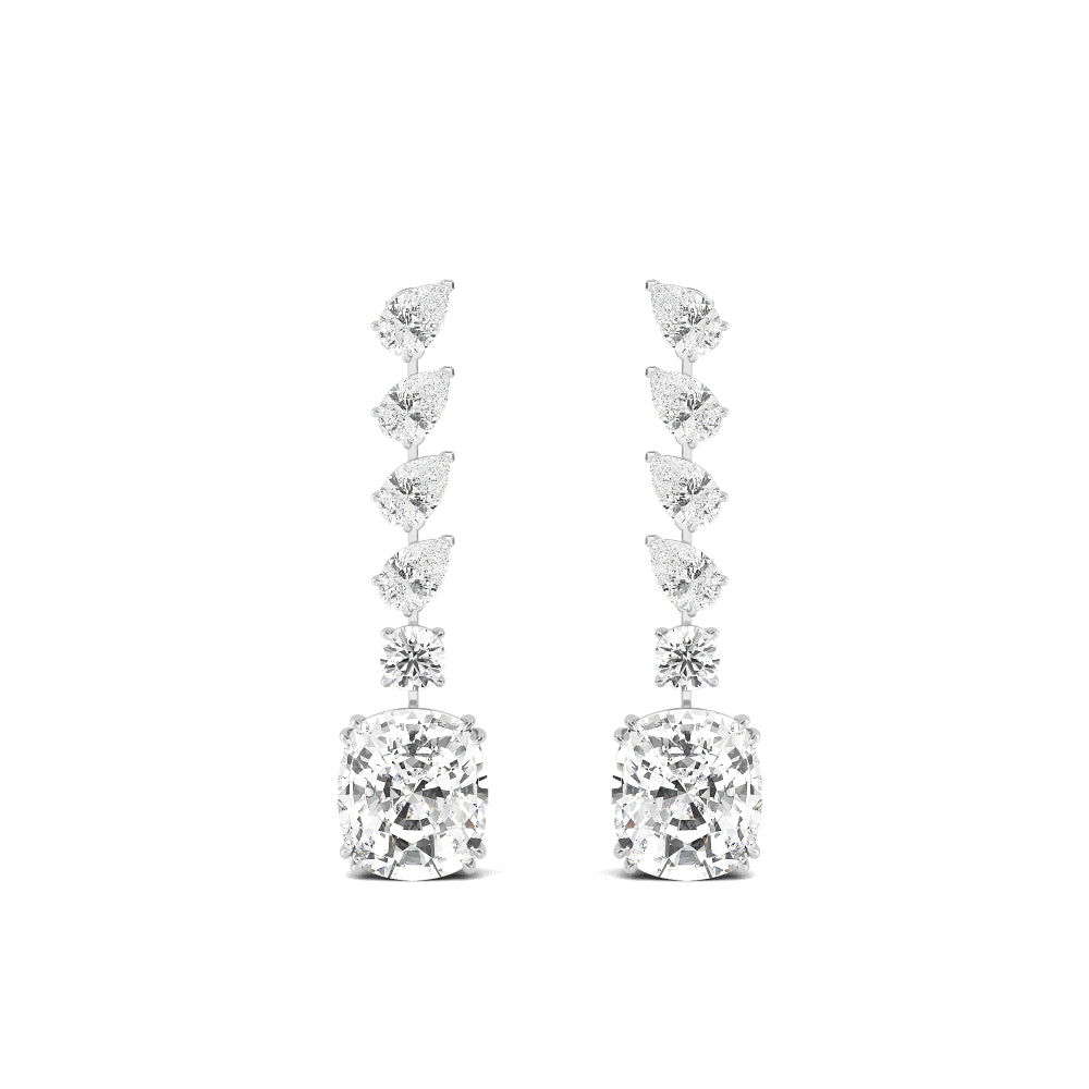 7.87ct Pear Cushion and Round cut Lab Grown Diamond Exceptional Earrings