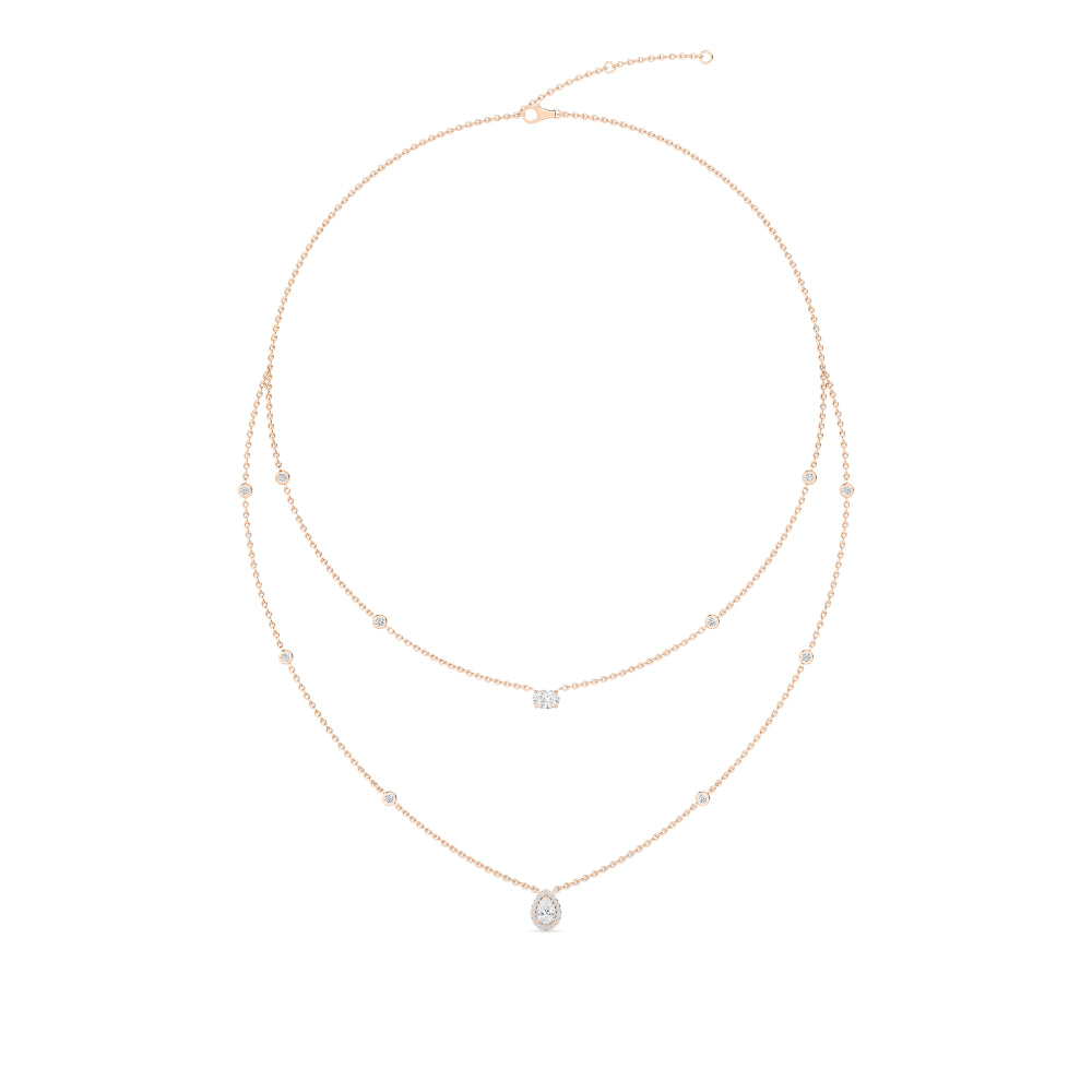 1.75ct Round Oval and Pear Halo Lab Grown Diamond Layered Necklace