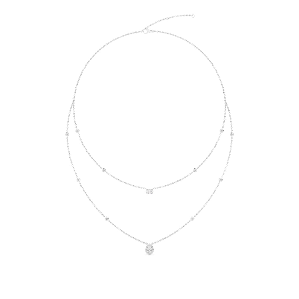 1.75ct Round Oval and Pear Halo Lab Grown Diamond Layered Necklace