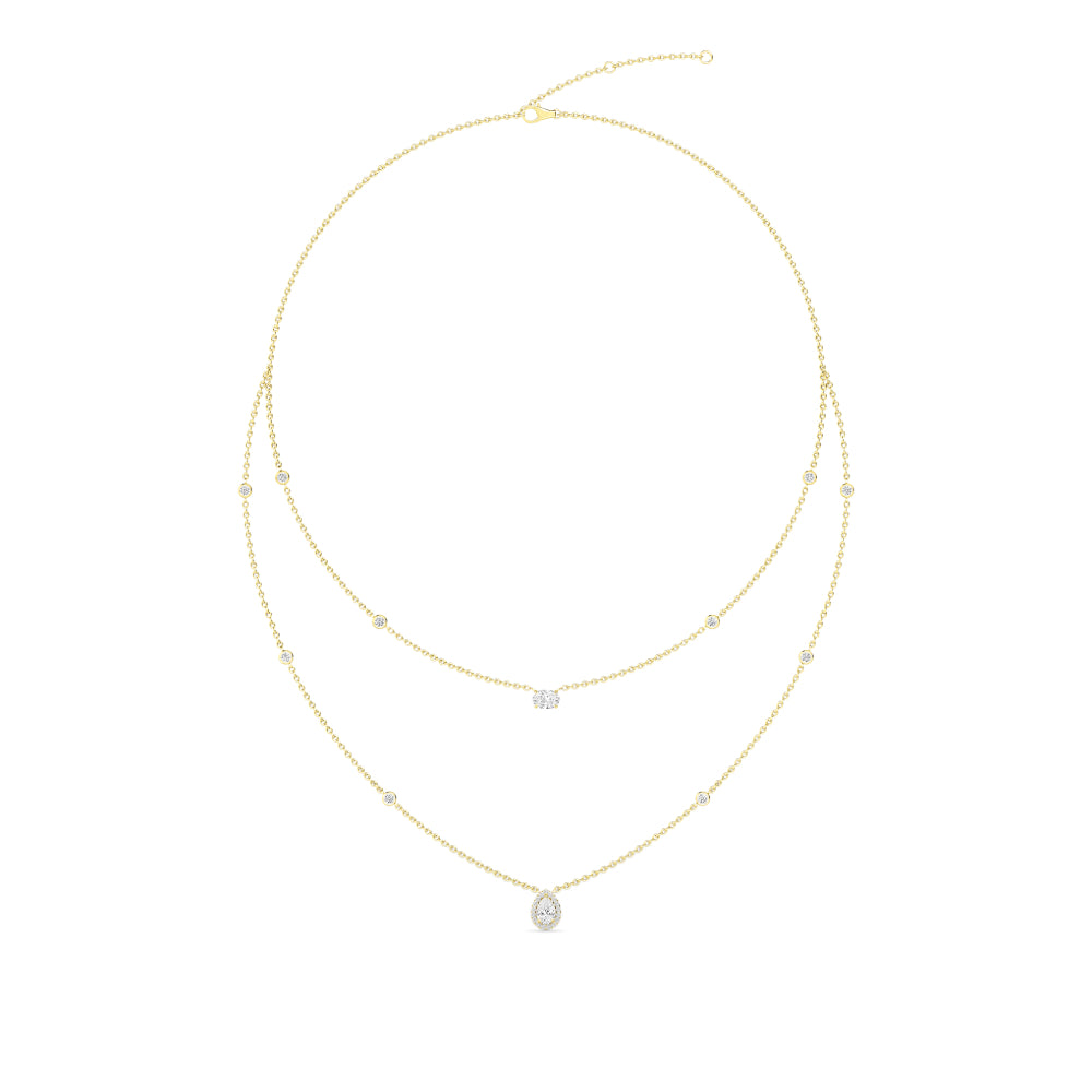 1.75ct Round Oval and Pear Halo Lab Grown Diamond Layered Necklace