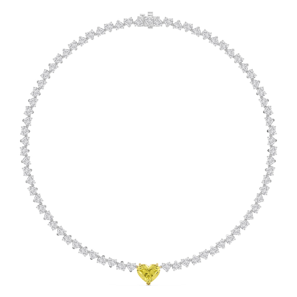 34.03ct Yellow and White Heart Shape Lab Grown Diamond Exceptional Tennis Necklace
